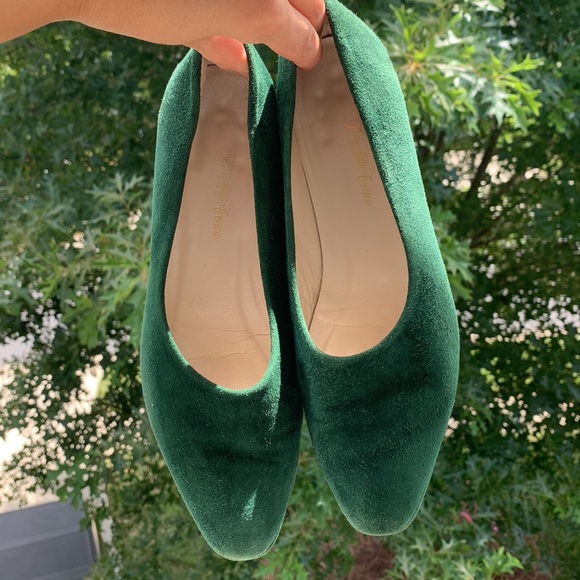 SAKS FIFTH AVENUE emerald green suede flats 7 - Picture 3 of 13